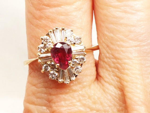 Vintage 14k Yellow Gold Ruby Diamond Ring: Baller… - image 8