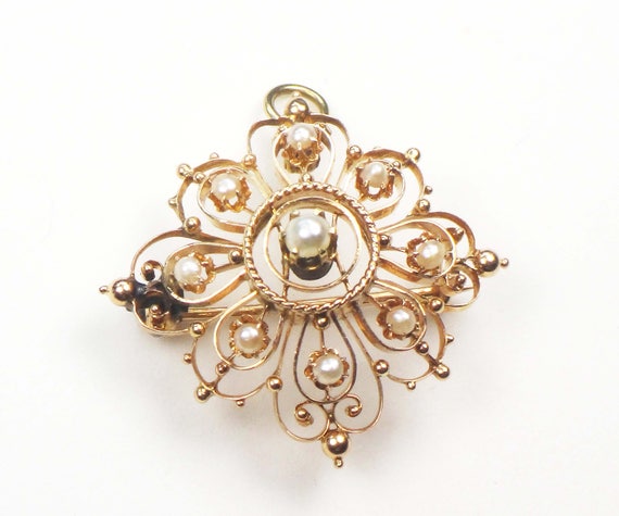 Antique 14k Gold Pearl Pendant Victorian Pearl Pe… - image 9