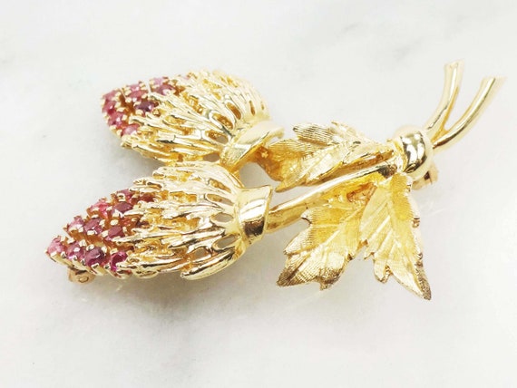 14k Yellow Gold Natural Ruby Strawberries Pin Lar… - image 7