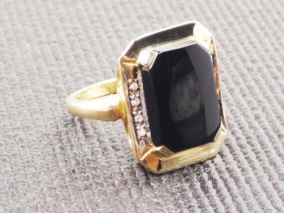 Vintage Onyx Ring 14k Gold Onyx Diamond Ring 14k G
