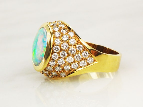 Vintage 18k Yellow Gold Large Natural Opal Ring G… - image 5