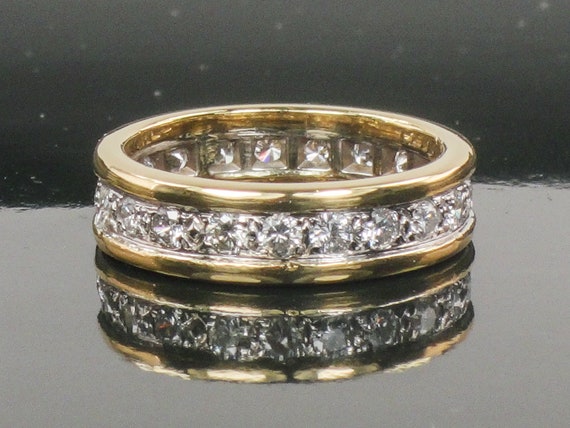 Vintage 18k Gold and Platinum Natural Diamond Eternity Ring Yellow Gold 1 Carat Round Diamond Wedding Band Size 5.75 Etsy