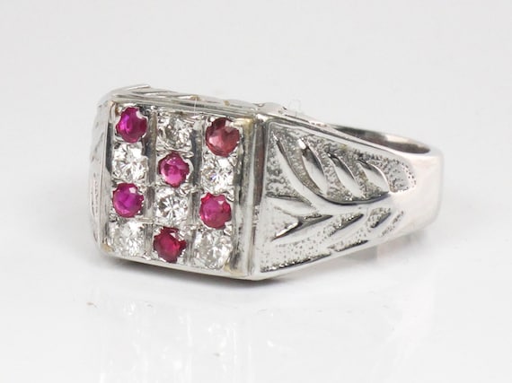 Vintage 14k White Gold Natural Diamond and Ruby R… - image 3