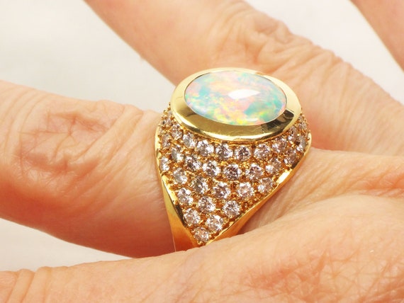 Vintage 18k Yellow Gold Large Natural Opal Ring G… - image 2