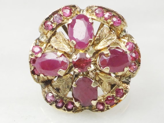 Vintage 14k Yellow Gold Natural Ruby Ring with Re… - image 3