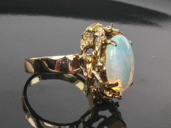 Vintage 14k Yellow Gold Natural Opal Brutalist Ri… - image 3