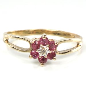 Vintage 10k Yellow Gold Diamond Ruby Ring, Size 6