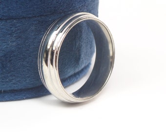 Vintage Art Carved 14k White Gold Men's Wedding Band - Size 9