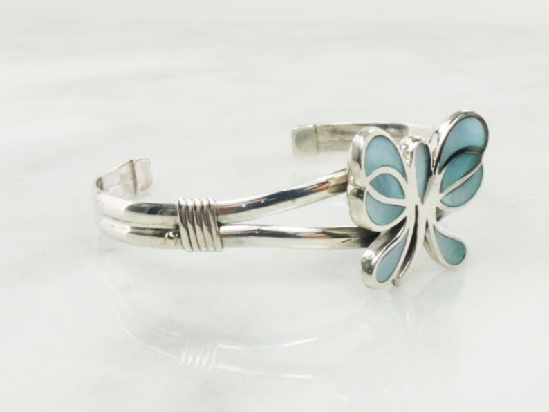 Vintage Sterling Silver Butterfly Cuff Bracelet Blue Mother Etsy