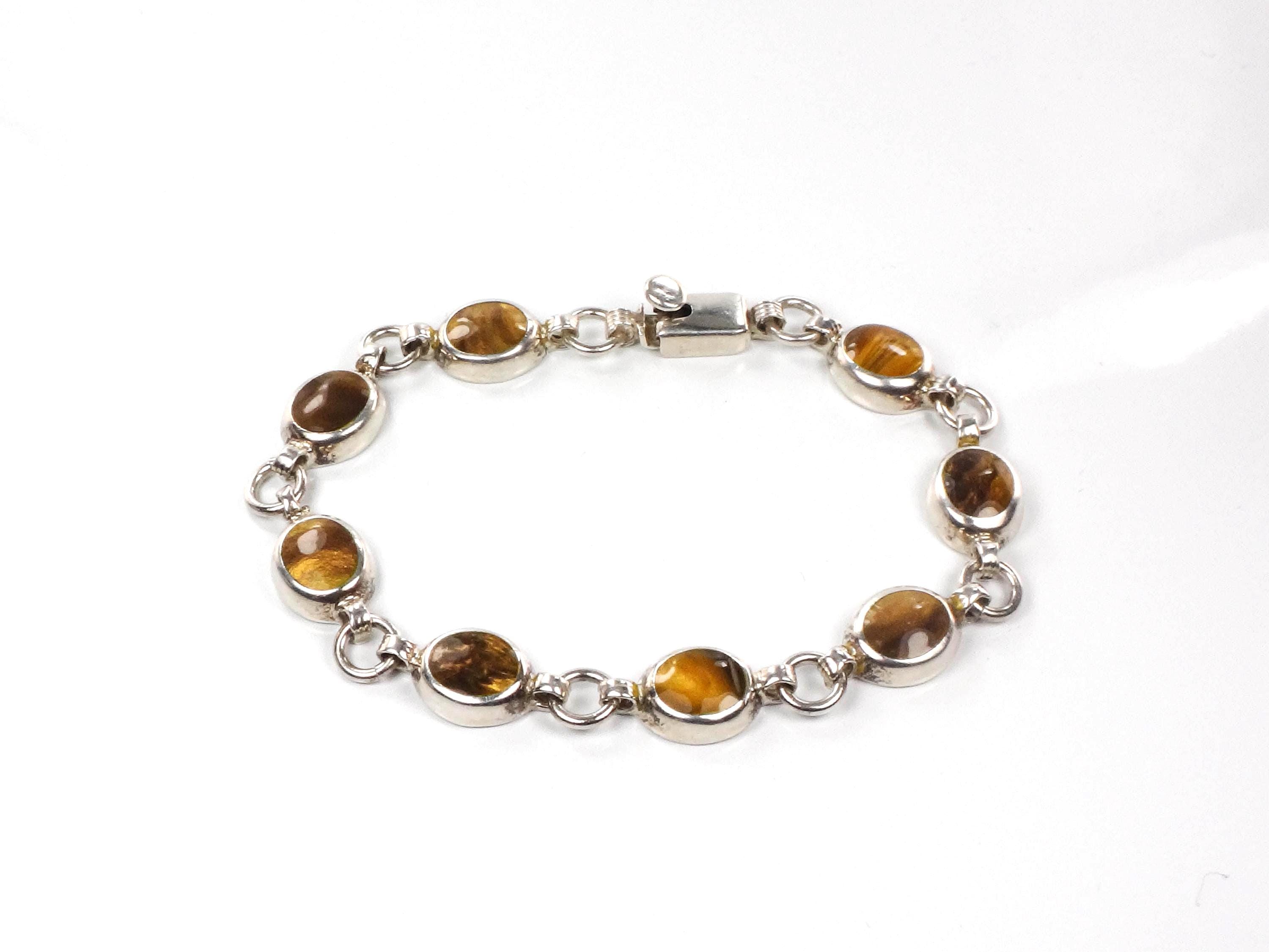 Vintage Sterling Silver Tiger Eye Bracelet, Mexico 925
