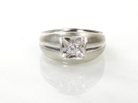 14k White Gold Men's Natural Diamond Ring Vintage… - image 4