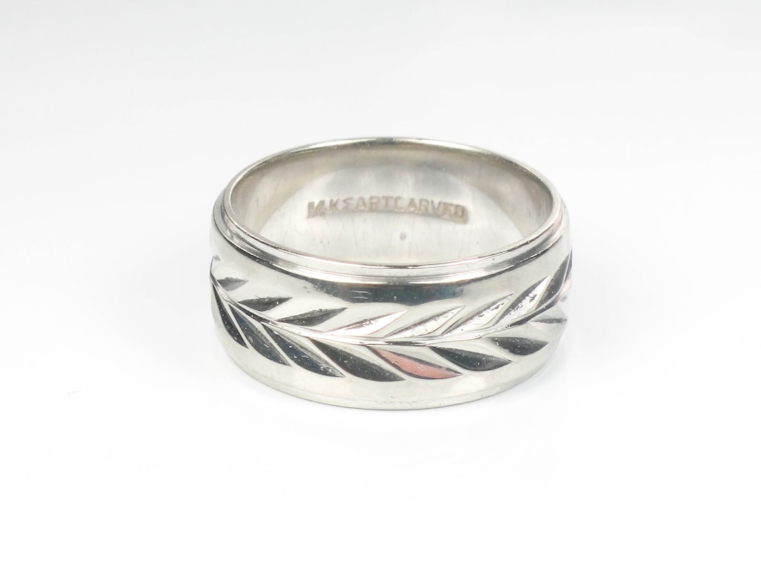Vintage Artcarved 14k White Gold Wedding Band - Wheat Design, Size 6 - Etsy
