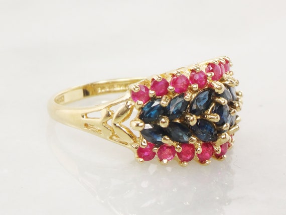 14k Gold Natural Sapphire and Ruby Ring Vintage R… - image 2