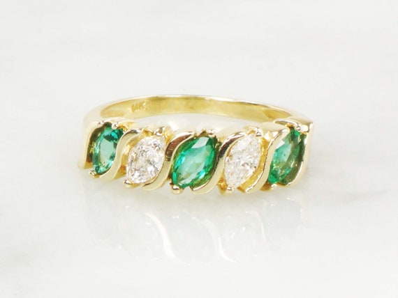 Vintage 14k Diamond Emerald Ring Natural Emerald W