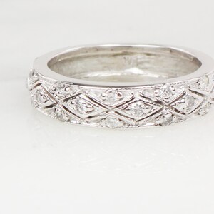 Vintage 14k White Gold Natural Diamond Wedding Band, Approx .35 CT TDW Size 6.25 image 3