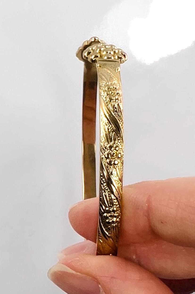 Vintage 10k Solid Gold Floral Cuff Bracelet YDL Flowers and