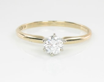 Vintage 14k Yellow Gold Round Natural Diamond Solitaire Engagement Ring, .35 Carats Size 7.5