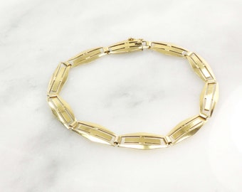 Vintage 14k Yellow Gold Bracelet Fancy Flat Link Bracelet 1960's Ladies Gold 7 5/8"