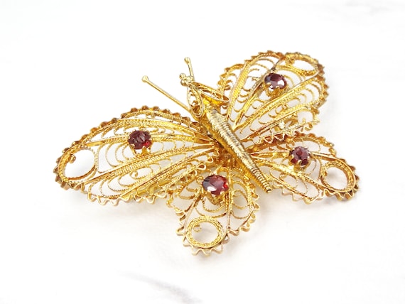 Vintage 14k Gold Butterfly Pin Gold Filigree Pin … - image 2