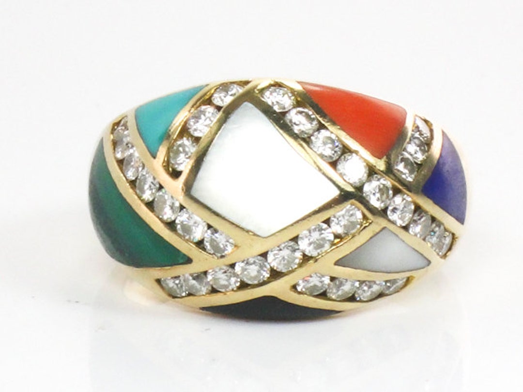 Vintage Asch Grossbardt 14k Diamond and Multi colored Stones Ring