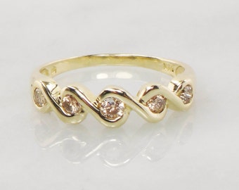 Vintage 14k Champagne Diamond Wedding Band .40 CT TDW Yellow Gold Natural Diamond Stacking Ring Size 7