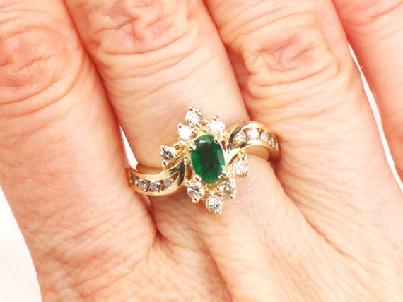 Vintage 14k Emerald Ring Emerald Diamond Ring Genu