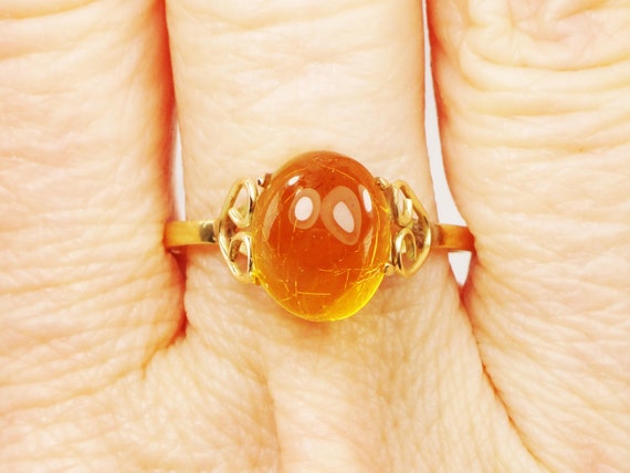 Vintage 14k Gold Amber Ring Handmade Amber Ring H… - image 9
