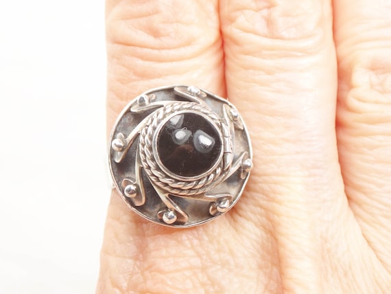vintage Mexico◯onyx one ring◯ Vintage Mexico Black Onyx Sterling Silver Ring - Size 13.5