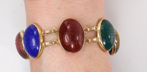 Vintage 14k Large Scarab Bracelet with Double Lin… - image 9