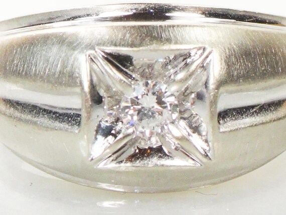 14k White Gold Men's Natural Diamond Ring Vintage… - image 3