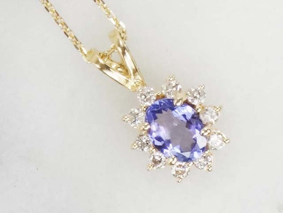 Vintage 14k Oval Tanzanite and Diamond Pendant Ne… - image 1