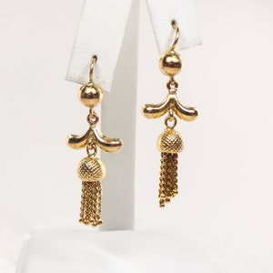 Vintage 18k Yellow Gold Tassel Dangle Earrings Fringe Earrings with Latch Backs