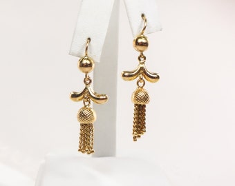 Vintage 18k Yellow Gold Tassel Dangle Earrings
