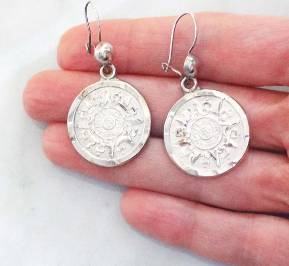 Vintage Sterling Silver Aztec Sun Calendar Dangle… - image 10