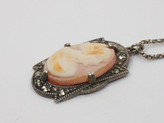 Vintage Sterling Silver Cameo Necklace with Marca… - image 6