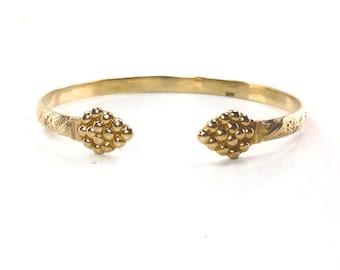 Gold Cuff Bracelet - Vintage 10k Solid Flowers and Grape Design Fine Jewelry