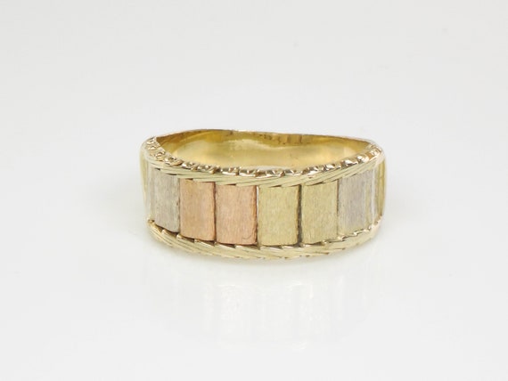 Vintage 14k Tri-Color Gold Band Ring - Italian Ro… - image 2