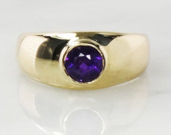 Vintage 14k Yellow Gold Natural Amethyst Ring Purple February Birthstone - Size 5