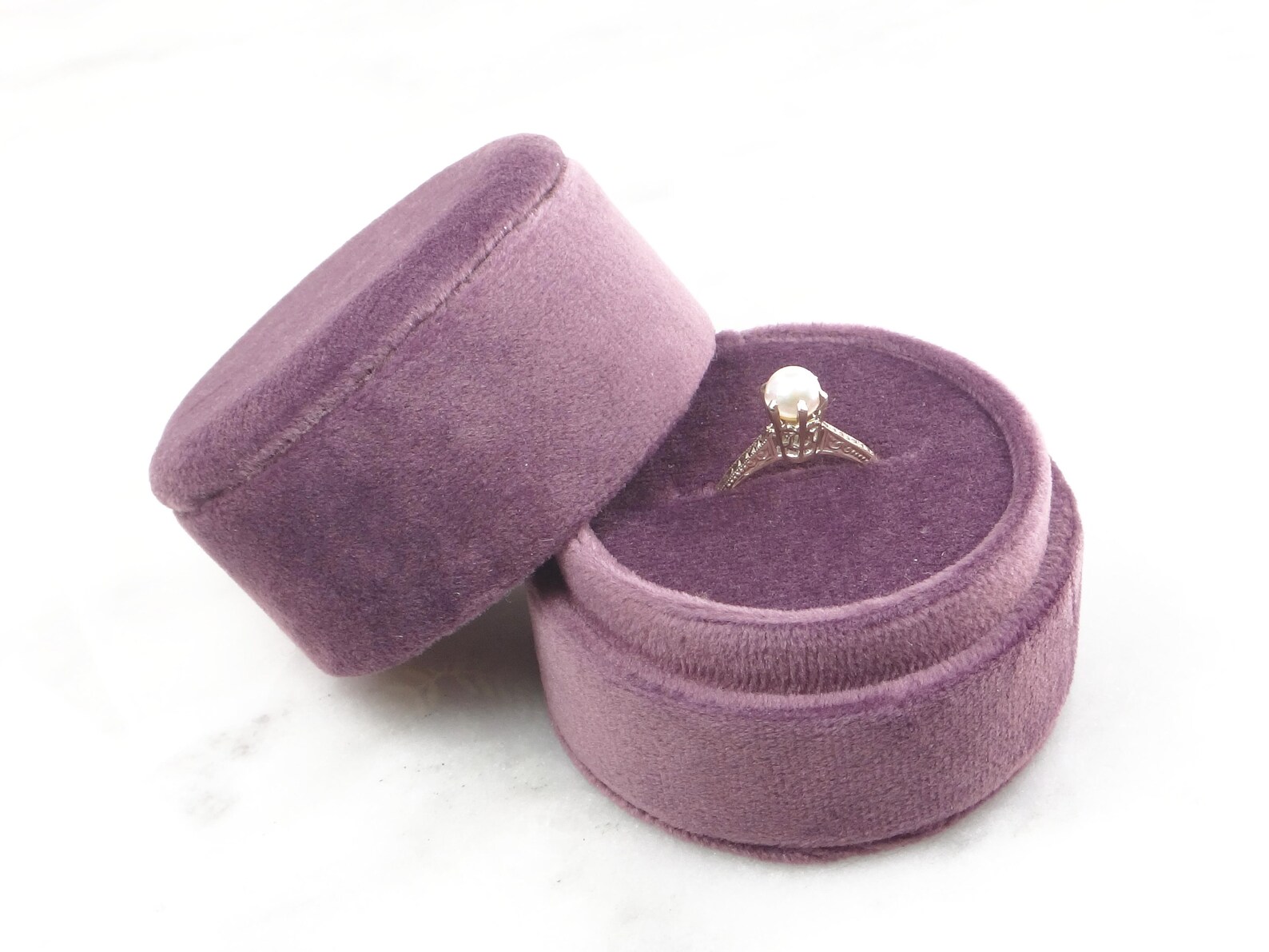 Velvet Ring Box Plush Round Ring Box Lavender Ring Box Etsy