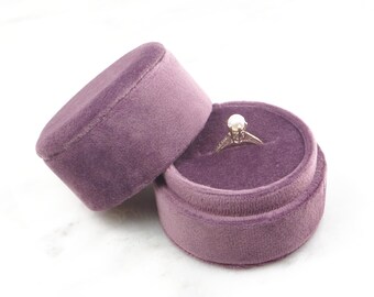 Velvet Ring Box Plush Round Ring Box Lavender Ring Box Proposal Ring Box Fleur De Lis & Laurel Wreath Box Purple Velvet Ring Gift Box