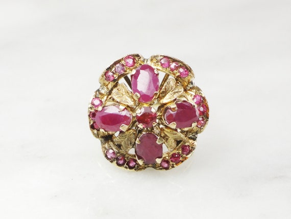 Vintage 14k Yellow Gold Natural Ruby Ring with Re… - image 1