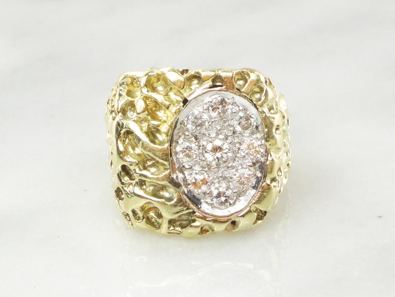 Vintage 14k Gold Mens Diamond Ring Diamond Nugget Ring Heavy | Etsy