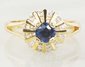 HOLD for C - Vintage 14k Yellow Gold Natural Blue Sapphire Diamond Ring, September Birthstone Ring Size 6.5