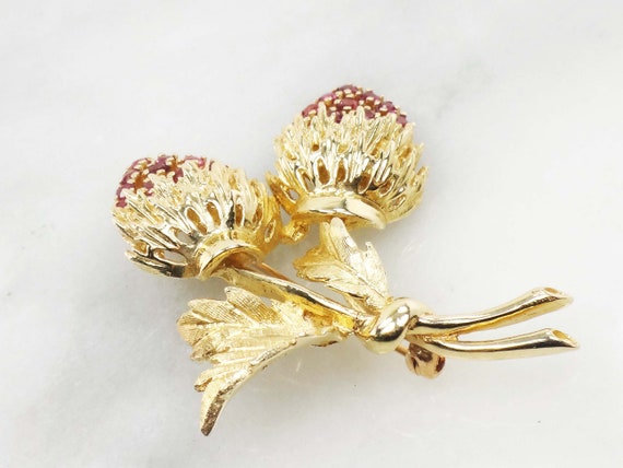 14k Yellow Gold Natural Ruby Strawberries Pin Lar… - image 6