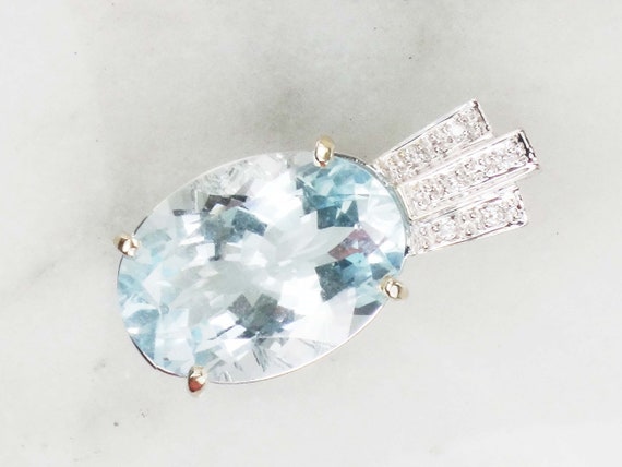 Vintage Large 18k White Gold Natural Aquamarine a… - image 6