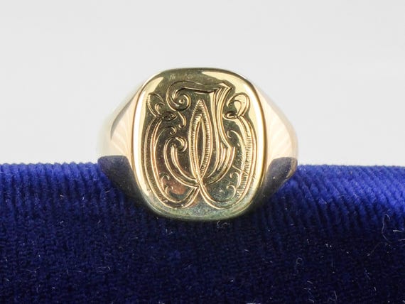 Vintage 14k Yellow Gold Signet Ring TW Engraved Monogram Ring Mens Solid Gold Ring 15.45 grams Size 10 Etsy