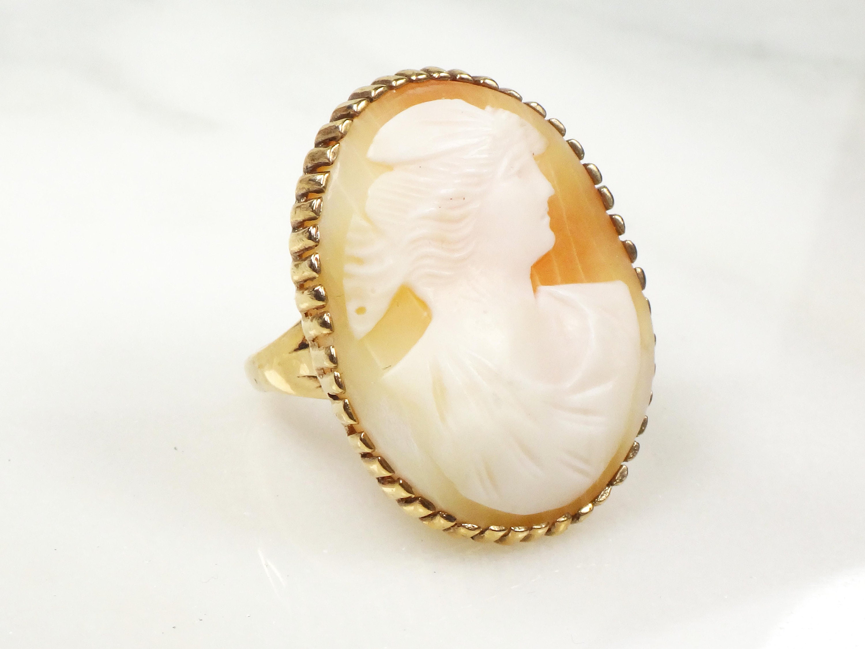 Vintage Cameo Ring 14k Gold Cameo Ring Greek Goddess Psyche