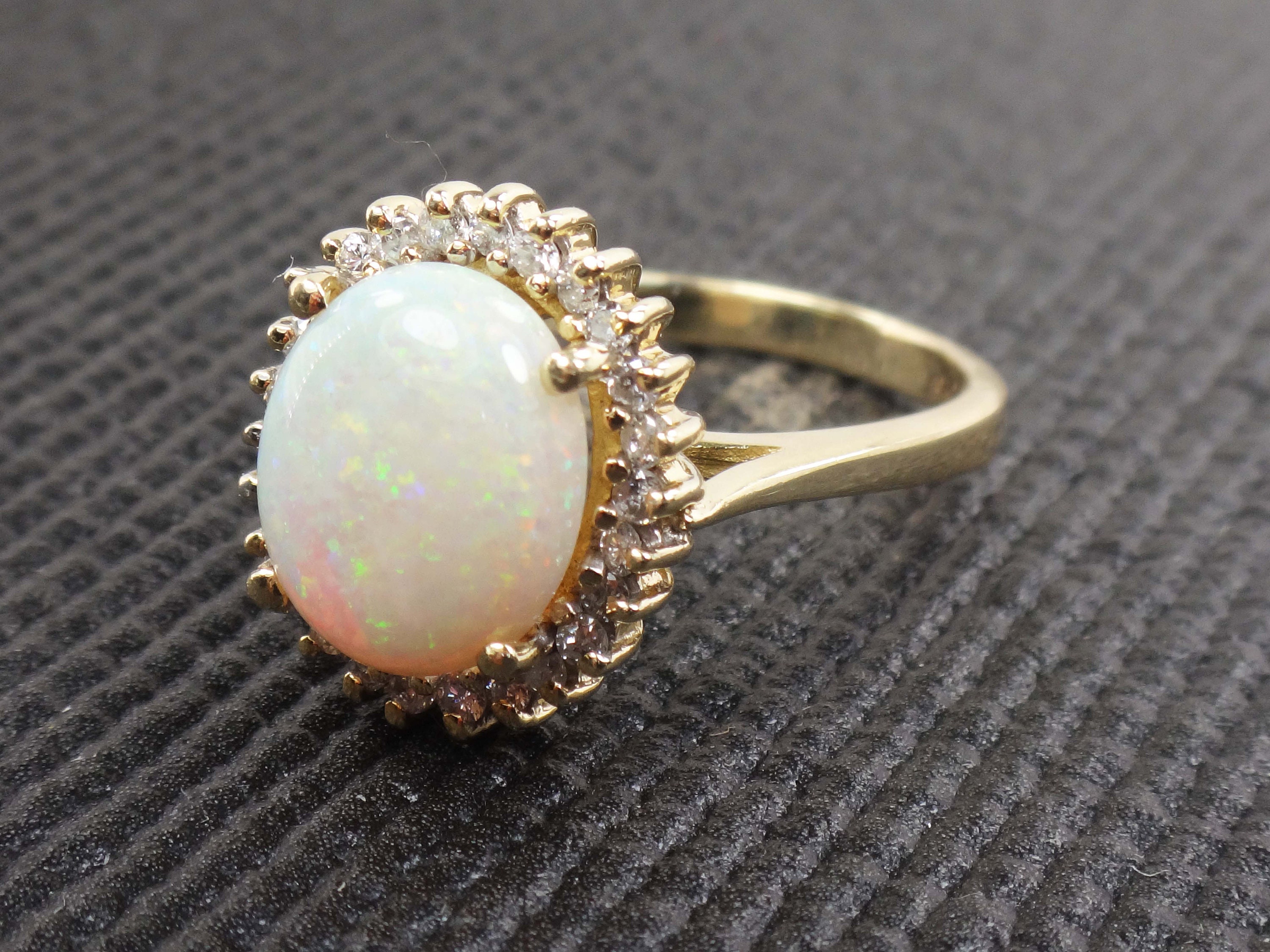 Vintage Opal Ring Opal Diamond Halo Ring 14k Yellow Gold Opal | Etsy