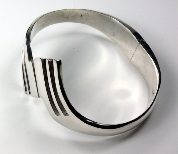 Vintage Large Sterling Silver Modernist Hinged Ba… - image 5