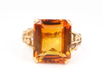 Vintage 10k Gold Citrine Ring: 8 CT Rectangle Cut November Birthstone, Size 6